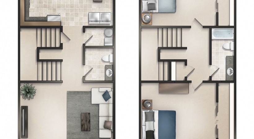 The Oak 2BD, 1.5BA 985 sf Townhouse The Oak 2BD, 1.5BA 985 sf Townhouse  floor plan at Cary Pines Apartments in Cary, NC