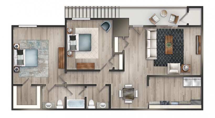 The Cedar II - Newly Redesigned 2BD, 1.5BA 840 sf The Cedar II - Newly Redesigned 2BD, 1.5BA 840 sf floor plan at Cary Pines Apartments in Cary, NC